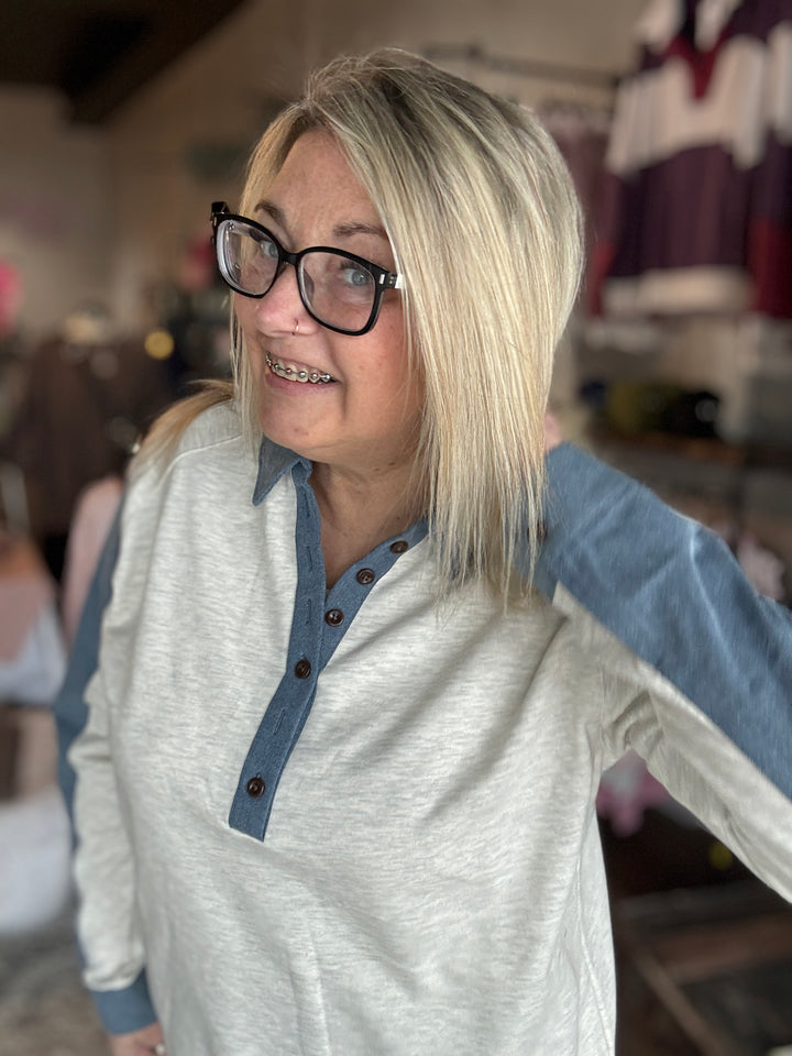 Denim Patch Grey Sweatshirt