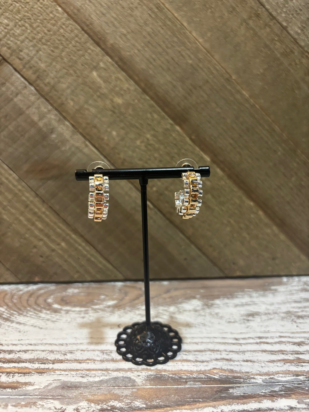 Mix Metal Chain Hoop Earring