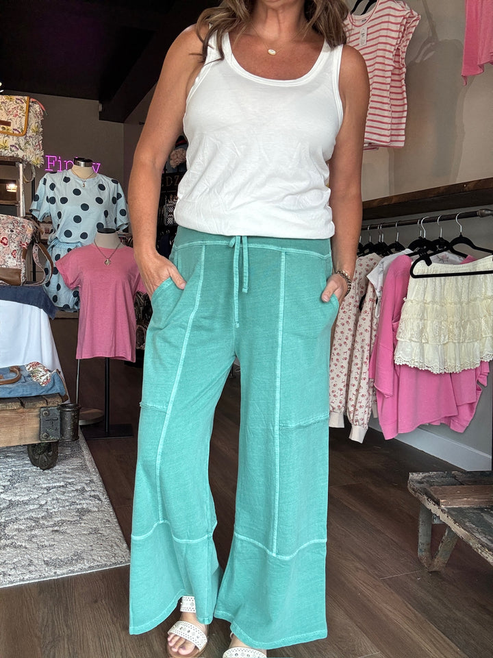 French Terry Washed Wide Leg Pants