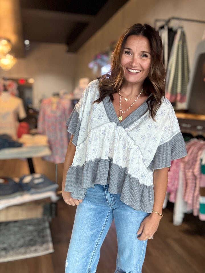Printed Floral Woven Ruffle Top