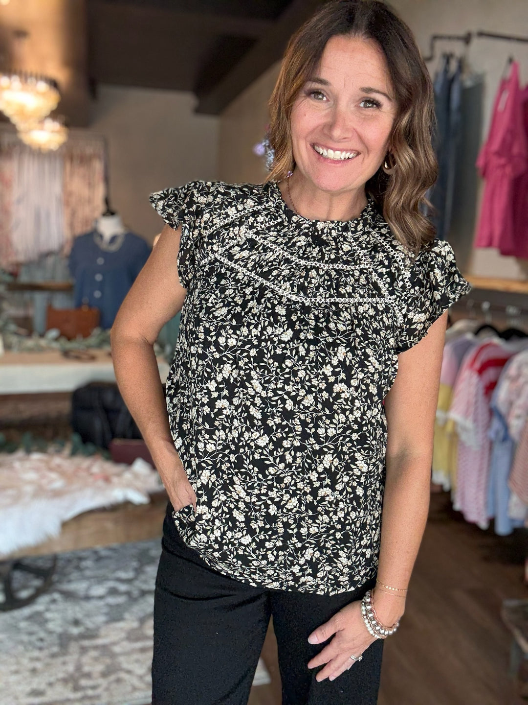 Floral Ruffle Sleeve Top