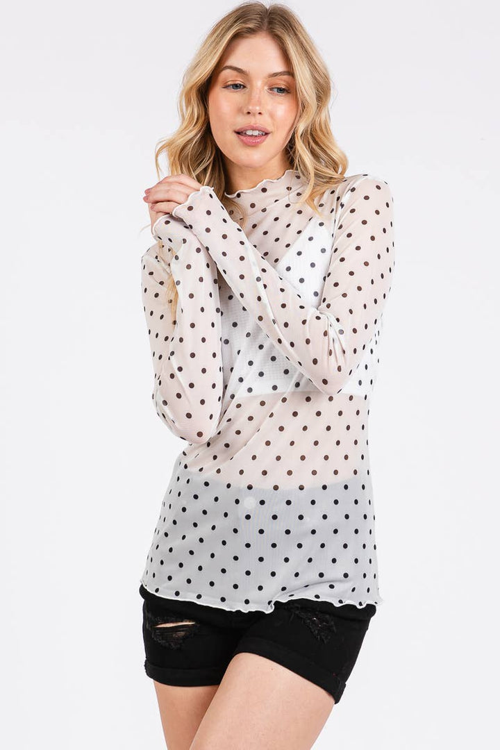 Polka Dot mesh Long Sleeve Top