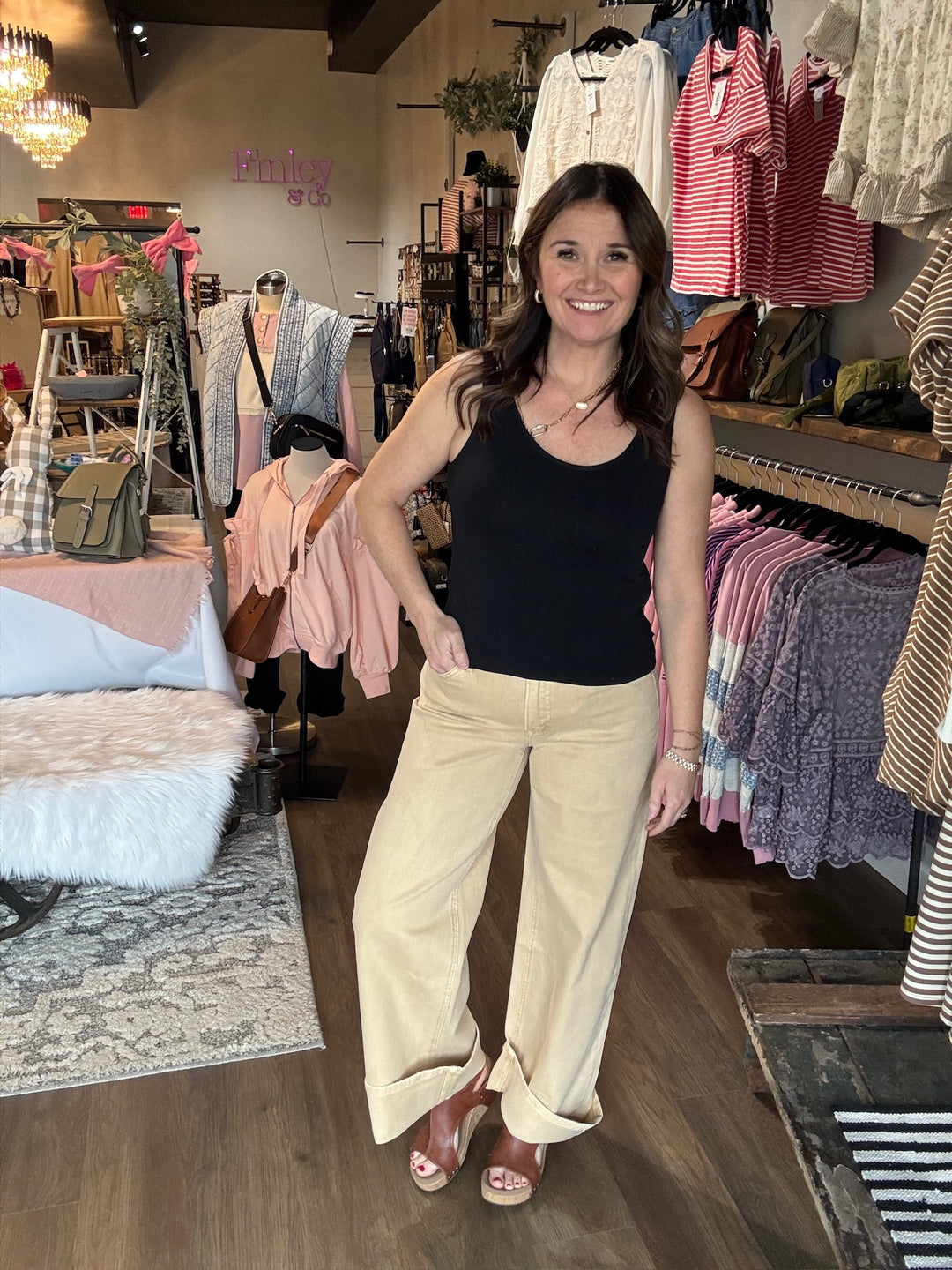 Lovervet Beige Wide Leg Cuff Jeans