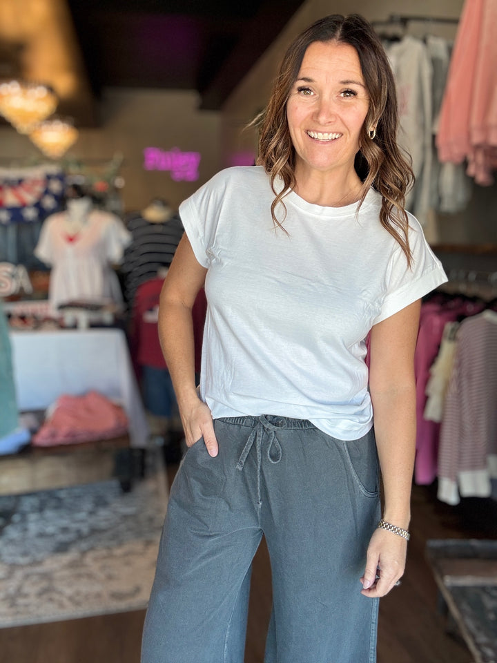 Cotton Folded Sleeve T Shirt