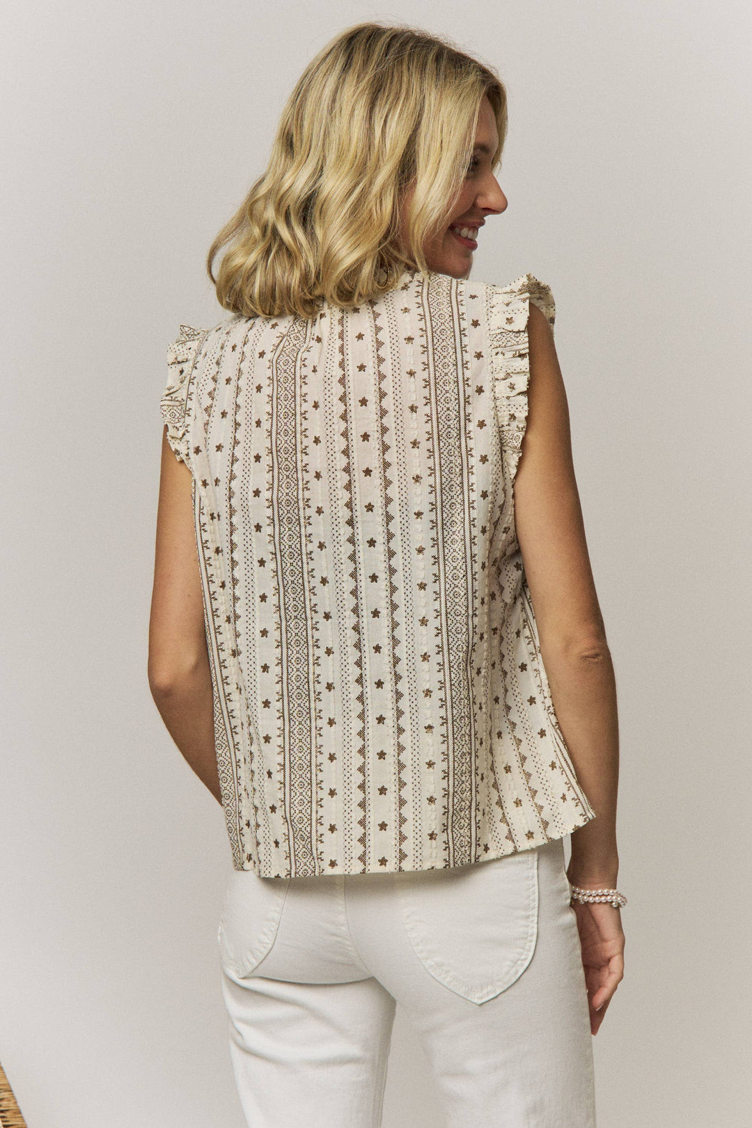 BOHO PRINT RUFFLE CAP SLEEVE BLOUSE - LET4357