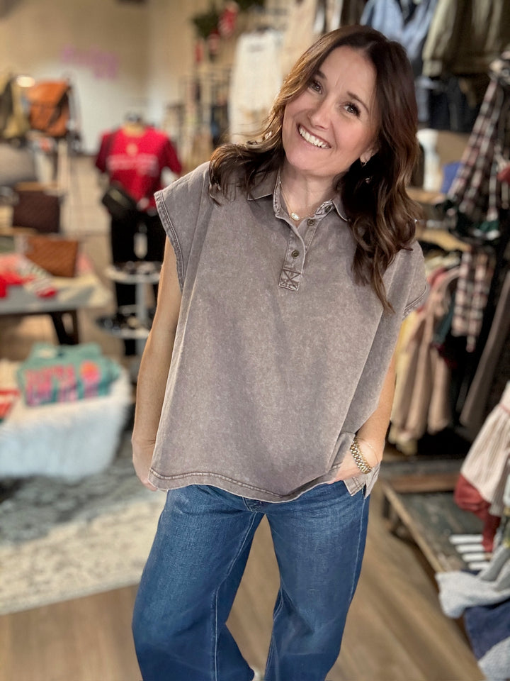 Washed Brown Sleeveless Tee