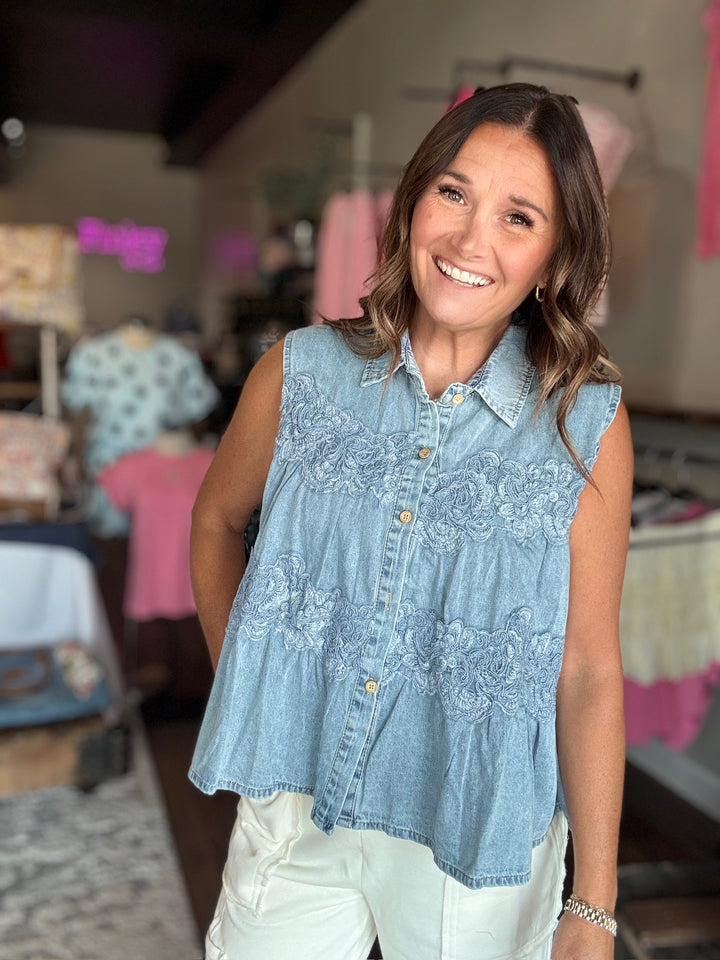 Denim Days Embroidered Tank
