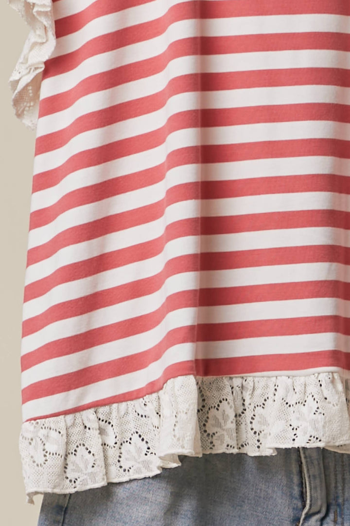 STRIPED TOP WITH LACE TRIM