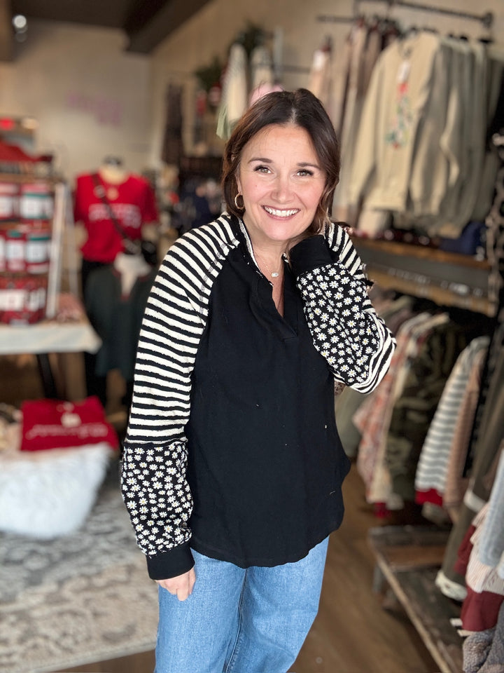 Black Floral & Stripe Sweatshirt