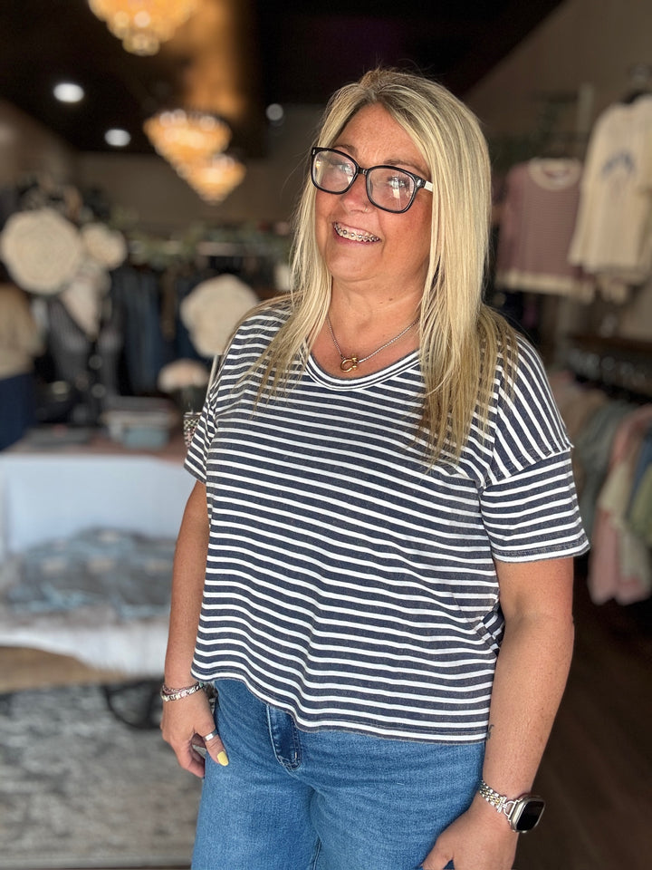 Washed Navy Striped Tee