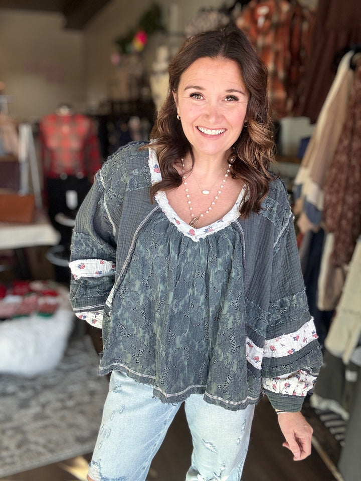 POL Floral Patchwork Top