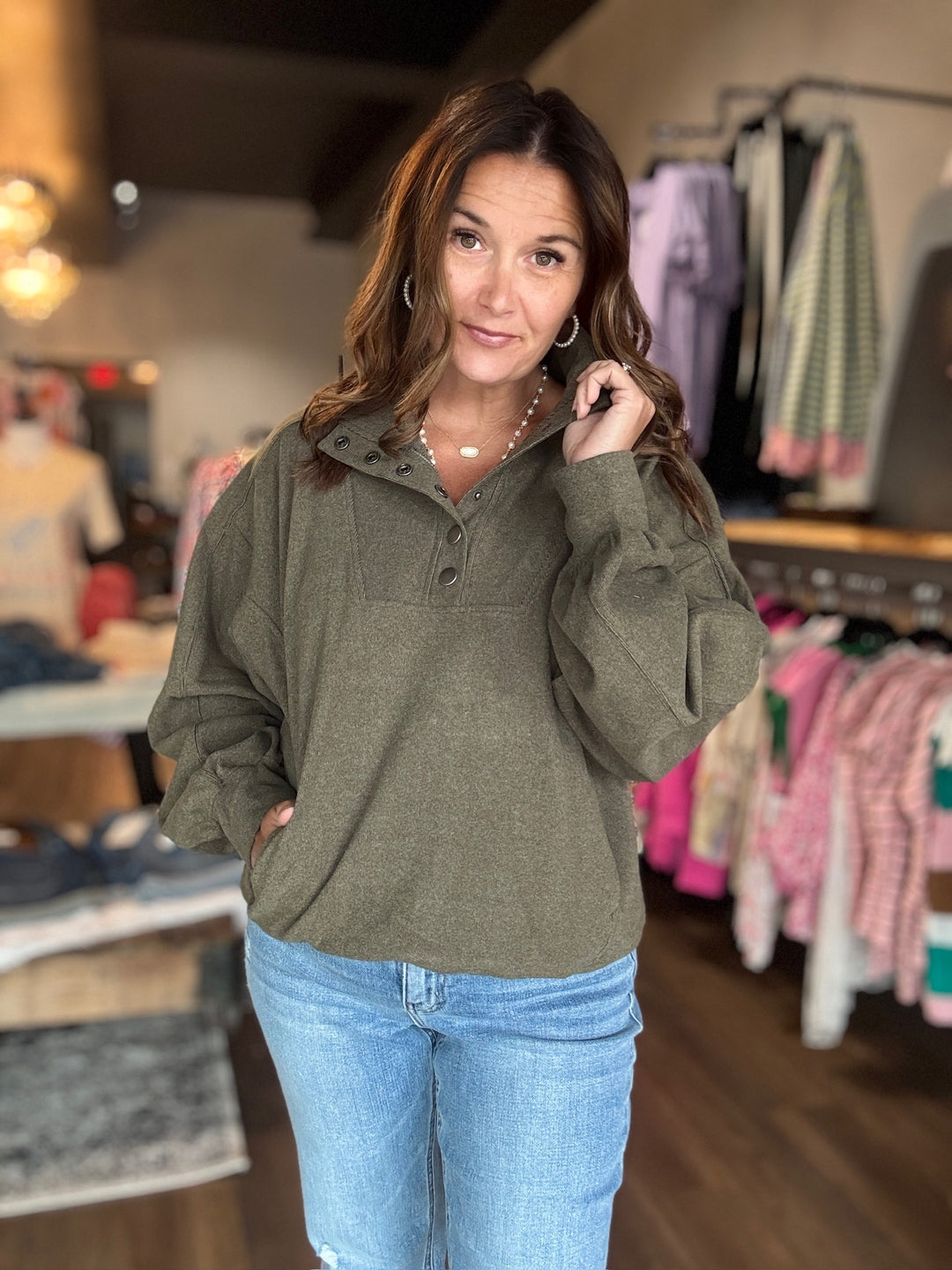 Olive Brushed Sweatshirt