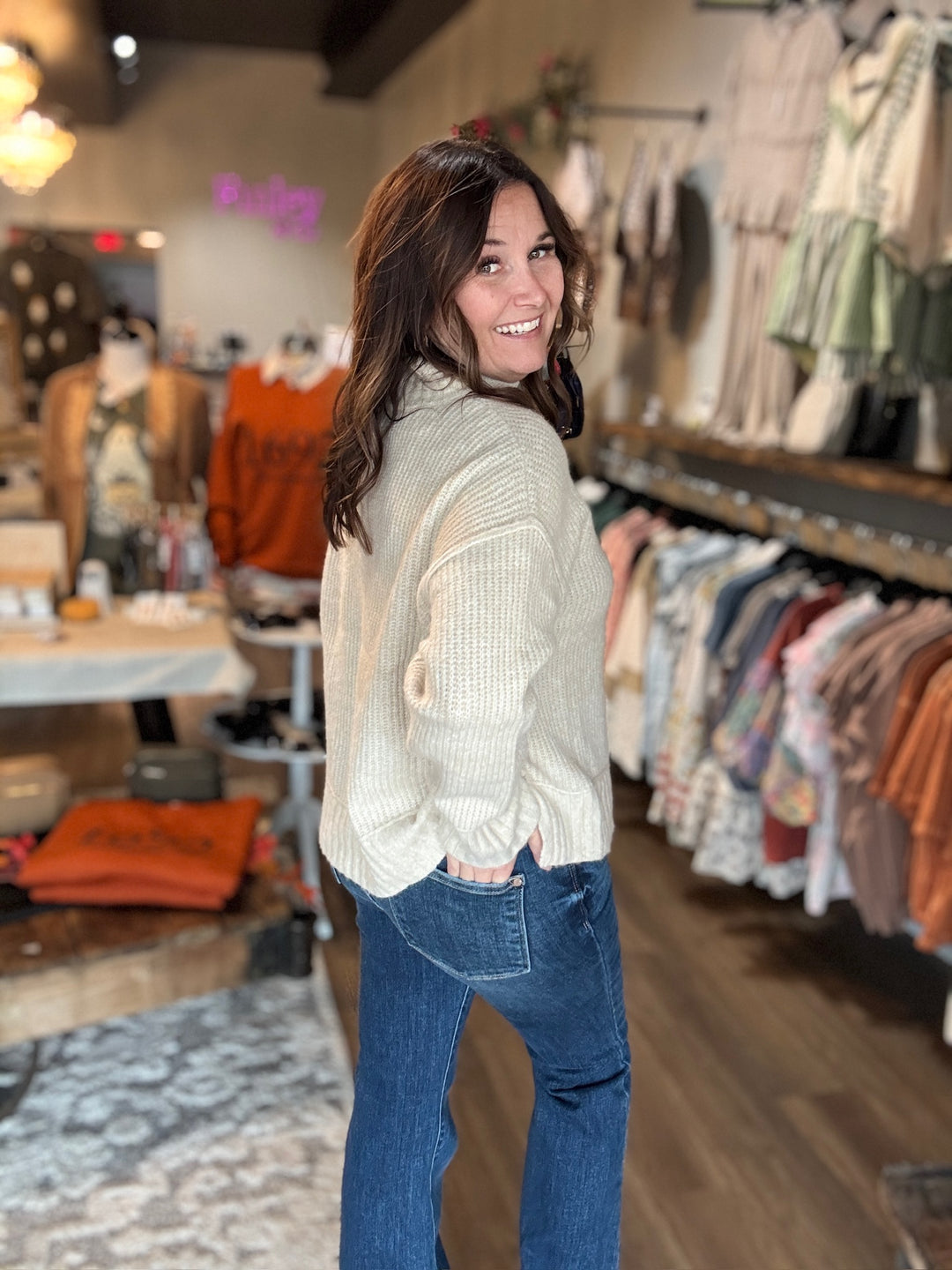 Oatmeal Mock Neck Sweater