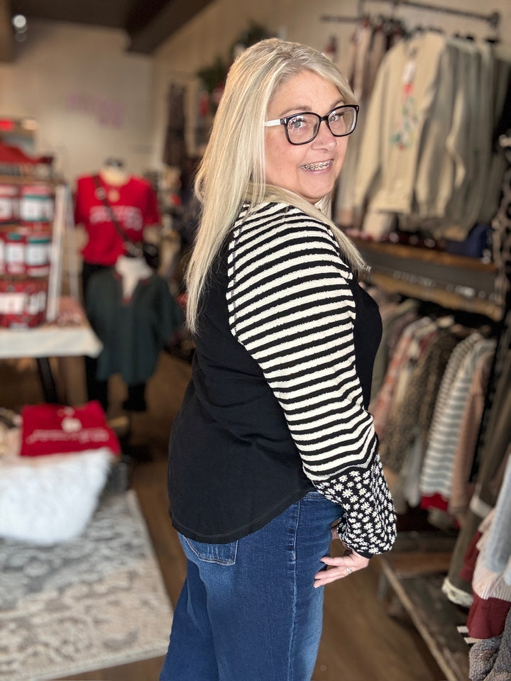 Black Floral & Stripe Sweatshirt