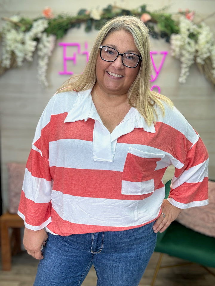 Coral Oversized Stripe Top