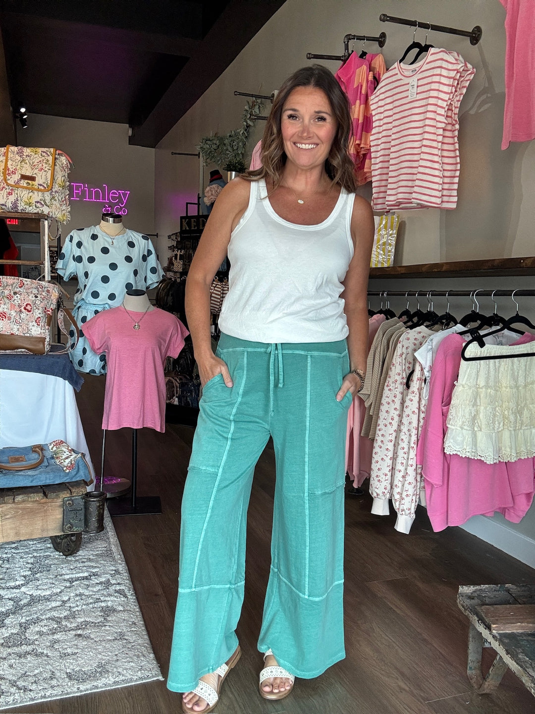 French Terry Washed Wide Leg Pants