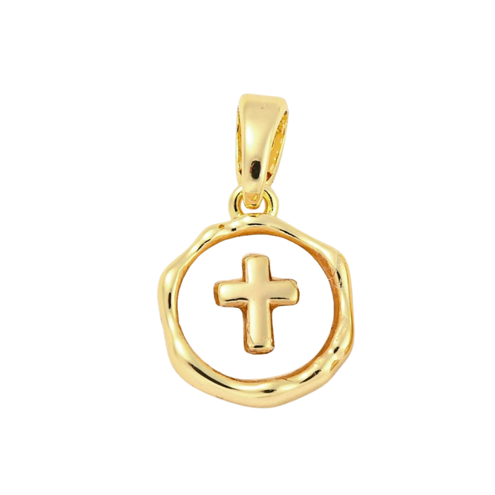 Gold Pave Shell Cross Charm