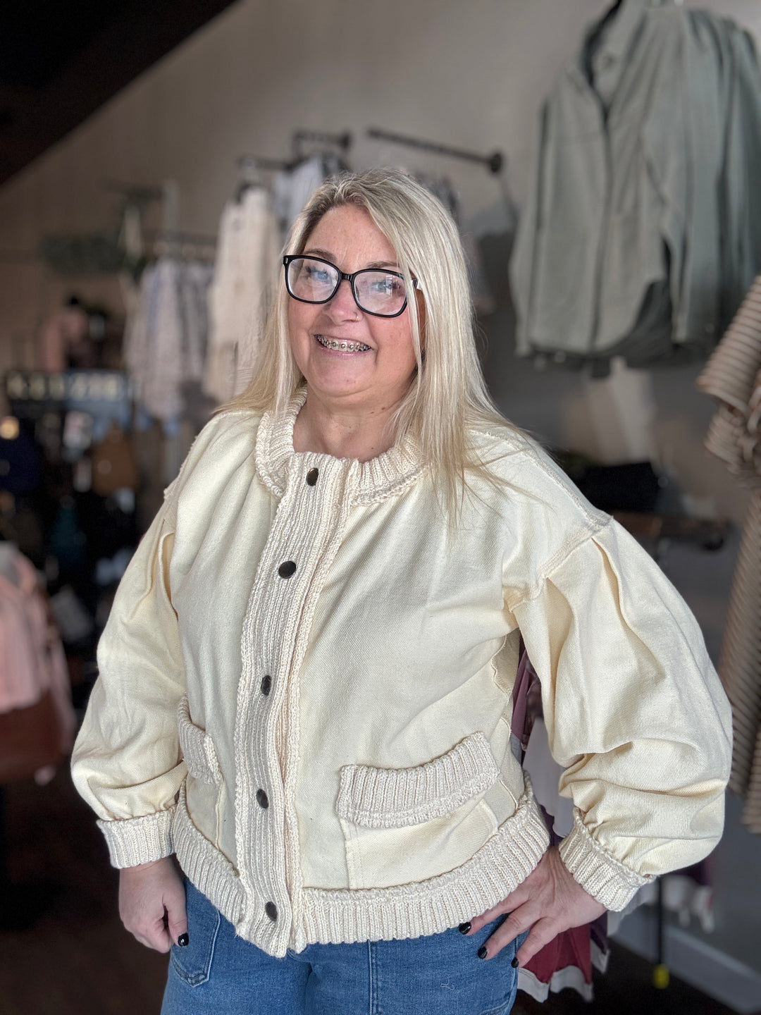 Ribbed Knit Trim Cardigan