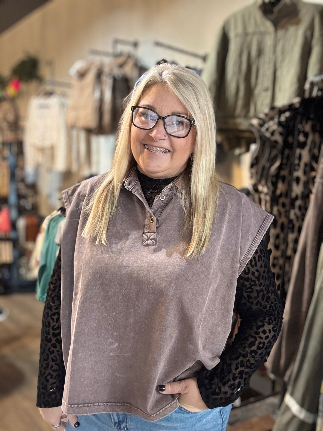 Washed Brown Sleeveless Tee