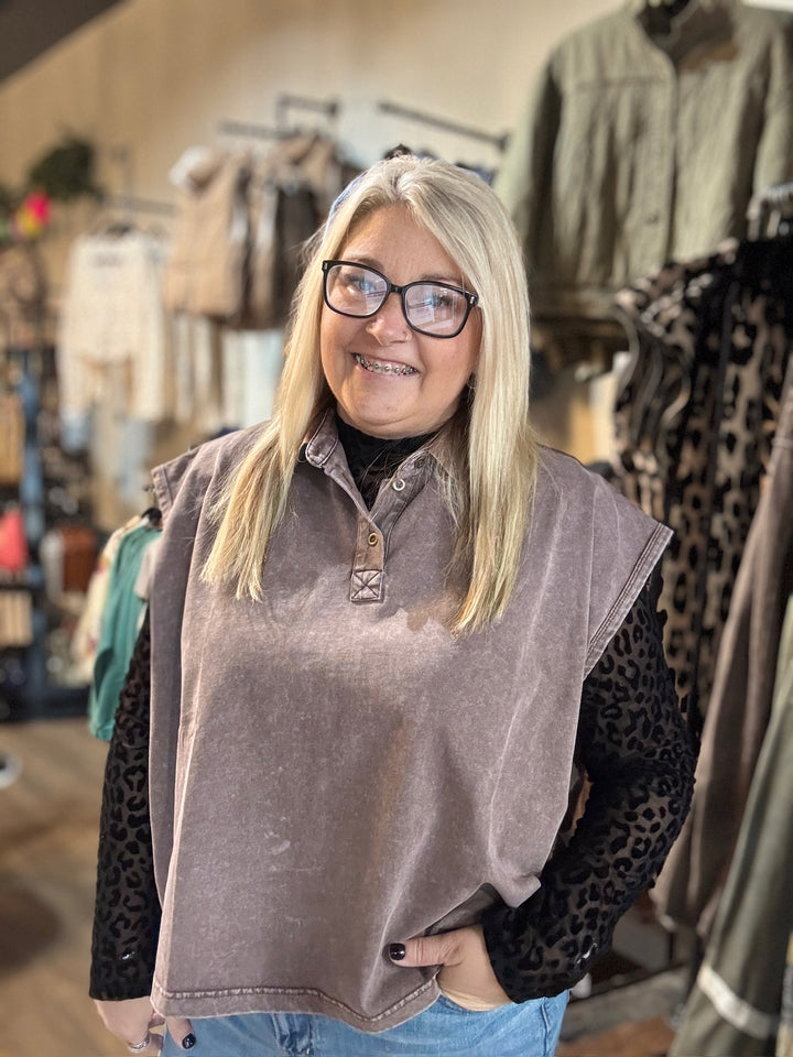 Washed Brown Sleeveless Tee