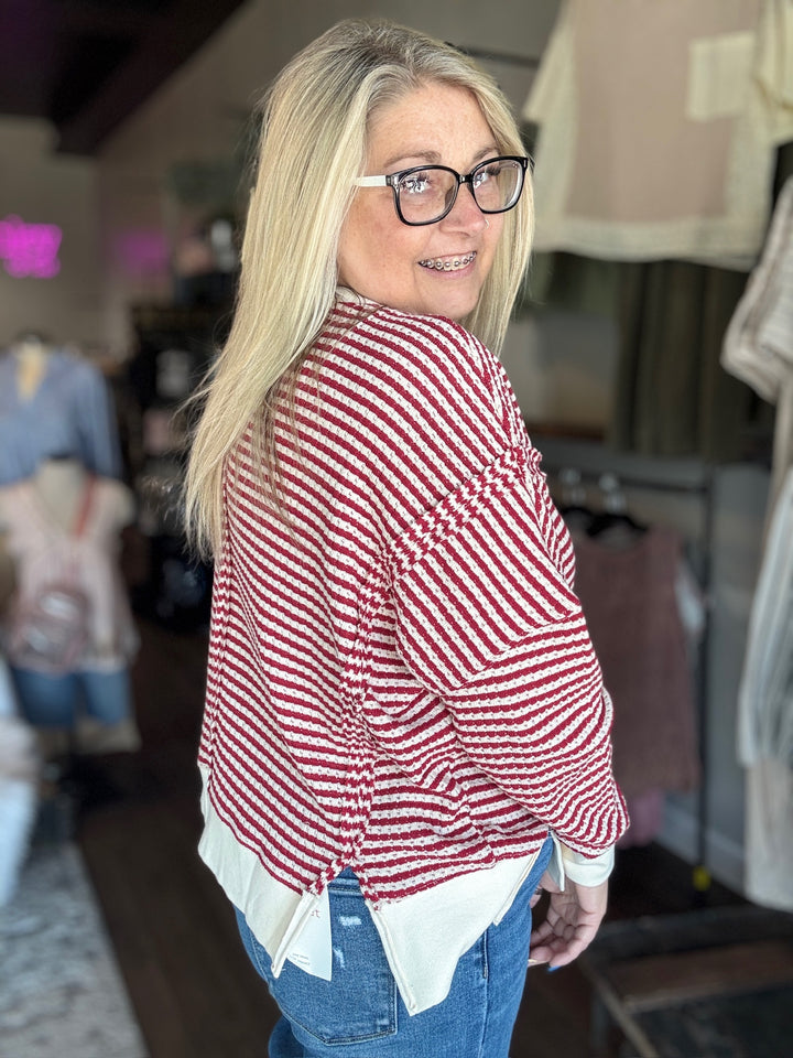 Red, White & Cute Striped Crewneck