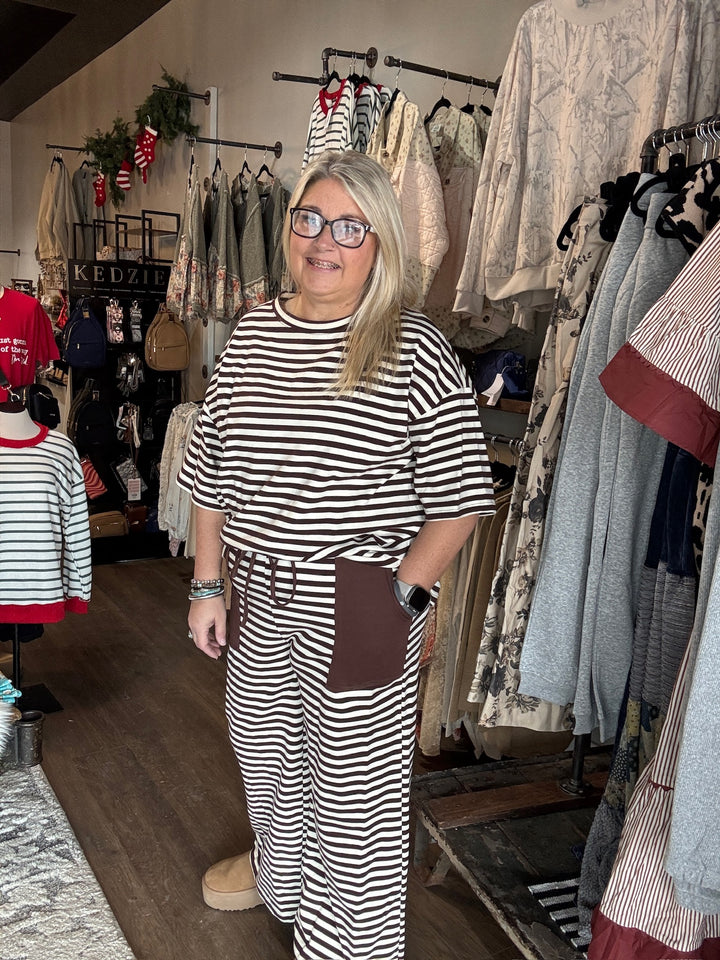 Brown Striped Knit Lounge Set