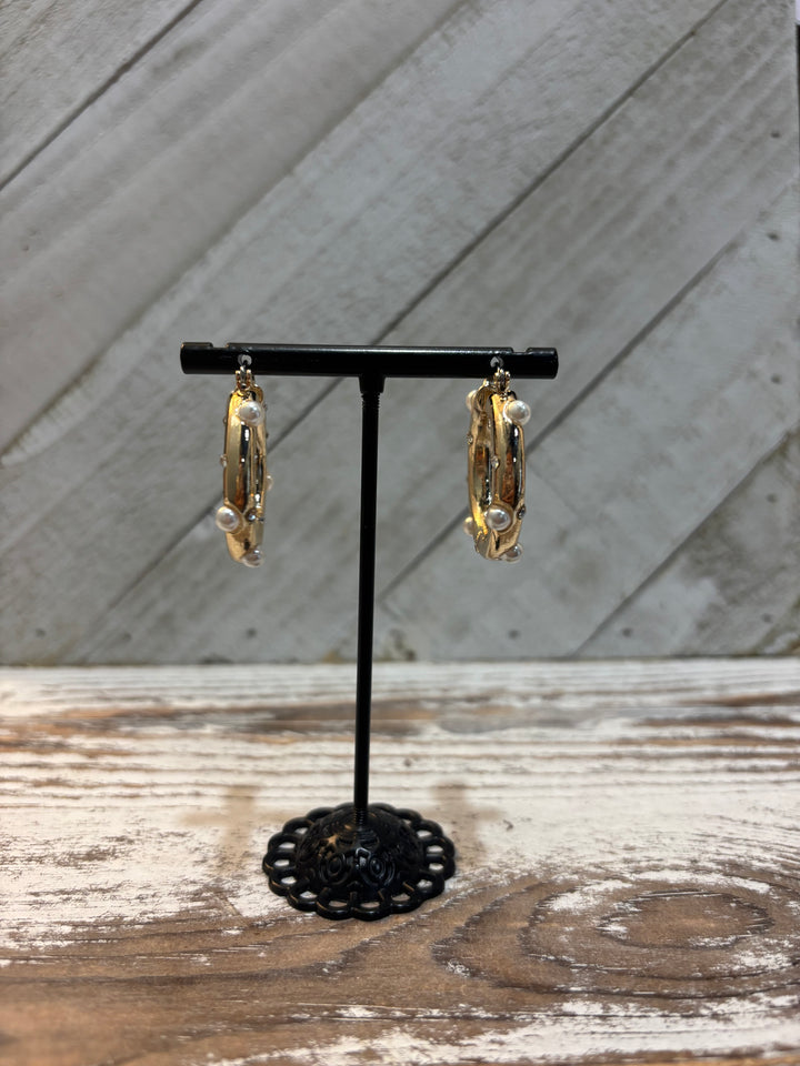 Pearl Studded Gold Hoops