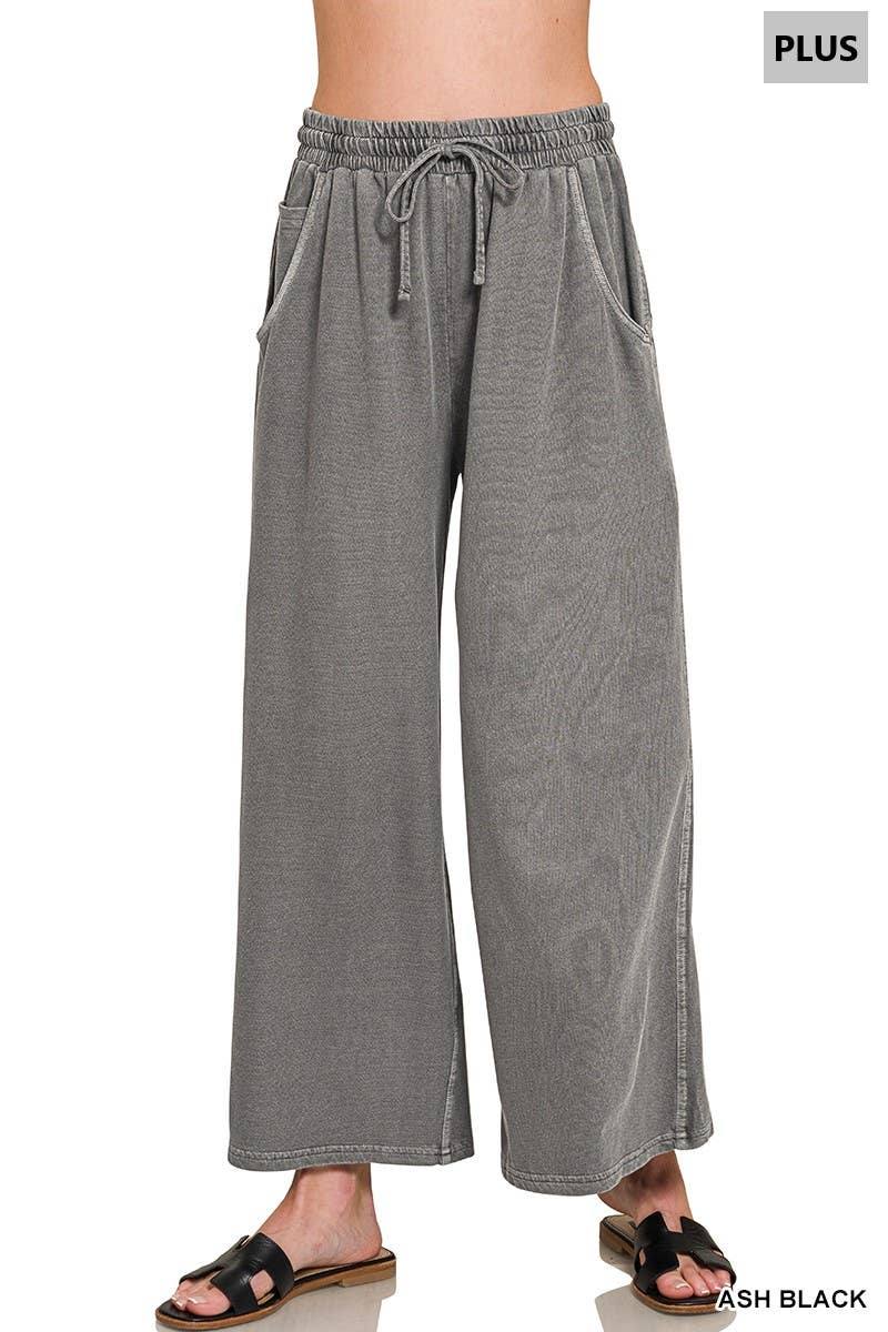 Plus French Terry Pigment Dye & Enzyme Washed Pants: BLUE GREY-197977 / 3X