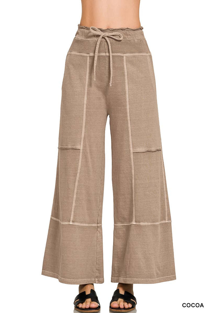 `French Terry Washed Wide Leg Pants w/ Pockets