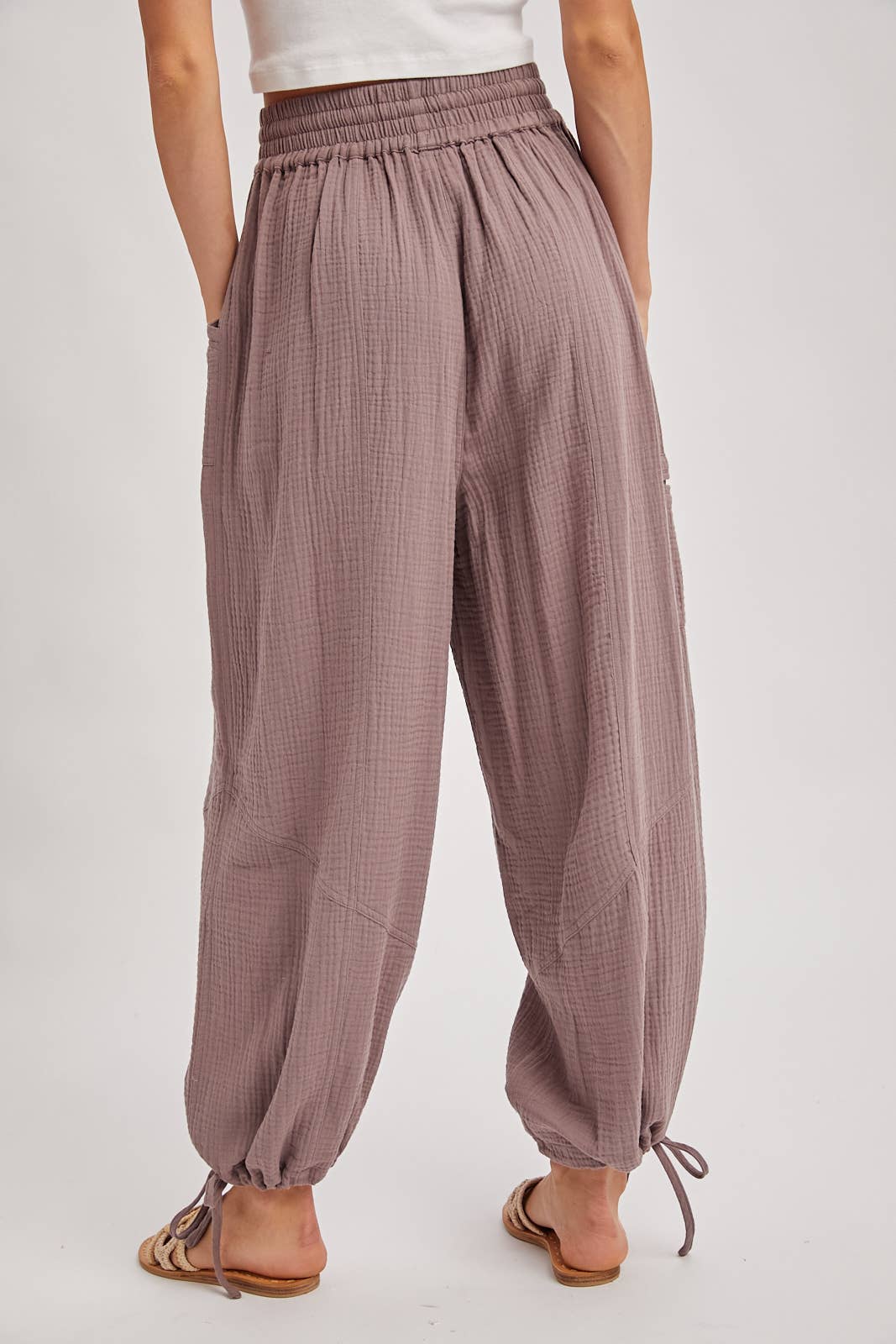 JOGGER HAREM DRAWSTRING PANTS: LT.OLIVE / S