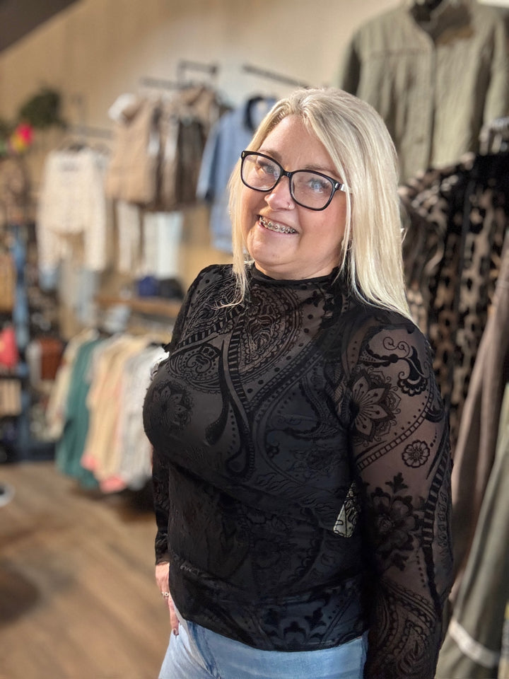 Paisley Black Mesh Top