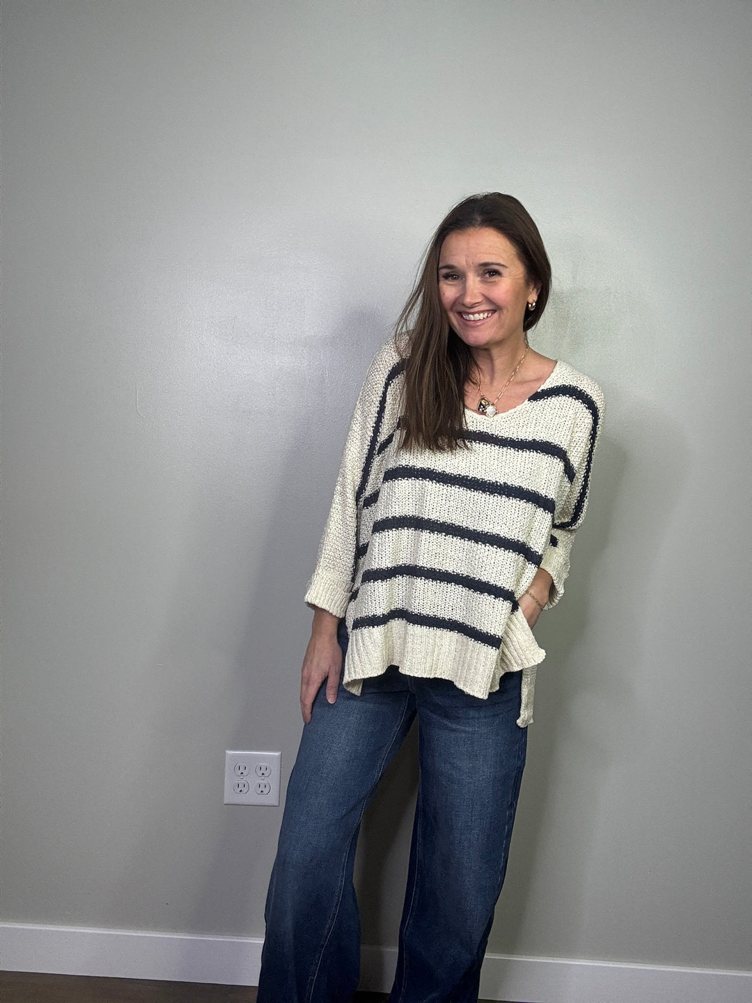 Navy & Cream Stripe Sweater