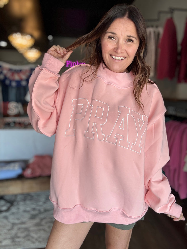 PRAY Embroidered Mock Neck Sweatshirt