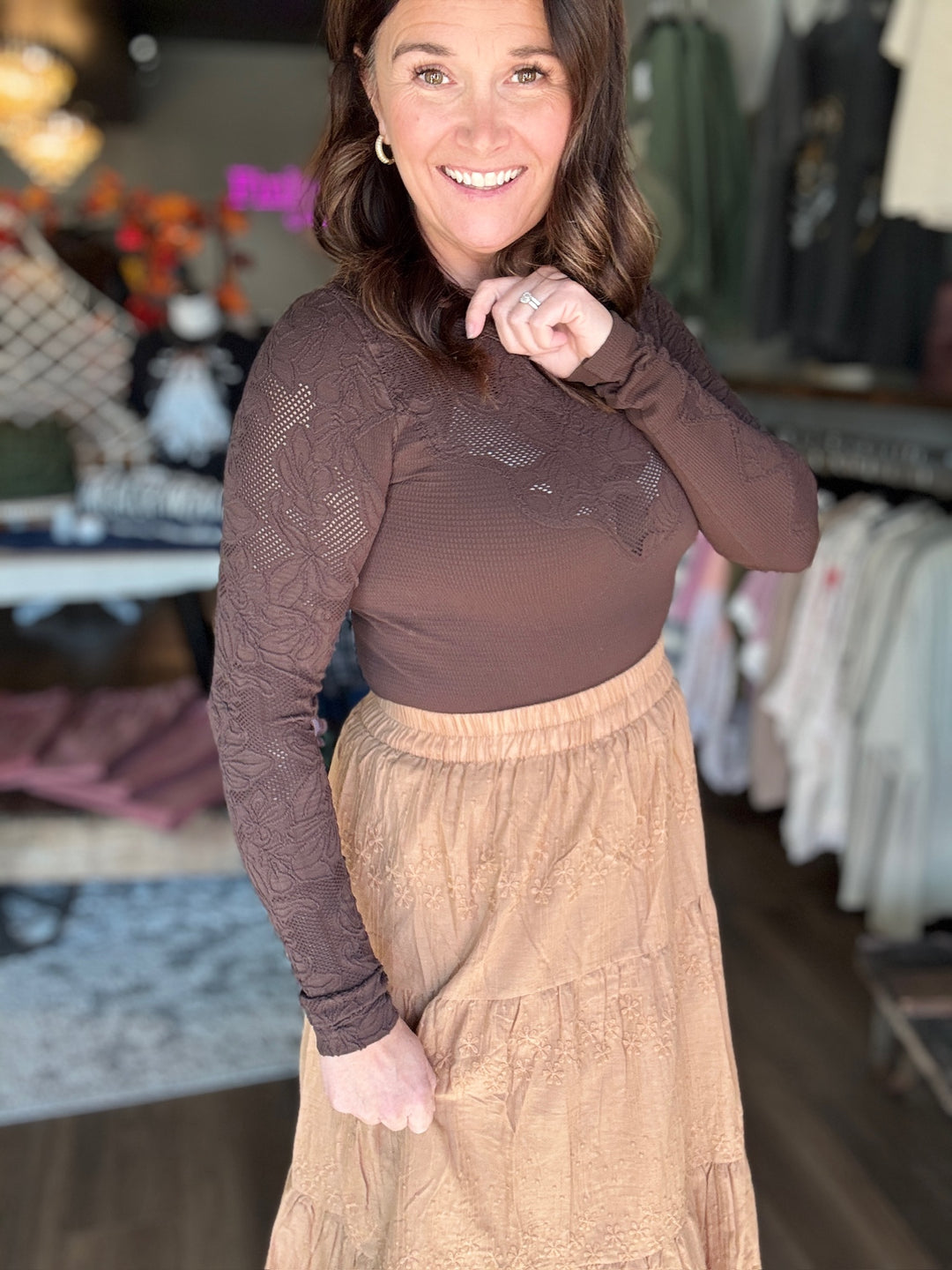 Floral Lace Ribbed Top