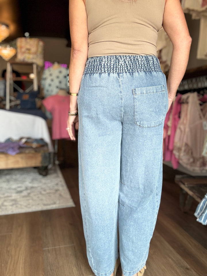 Denim Days Smocked Waist Pants