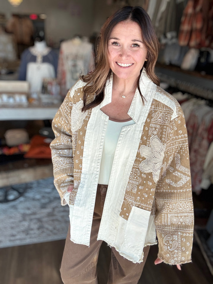 POL Tan Bandana Quilted Jacket