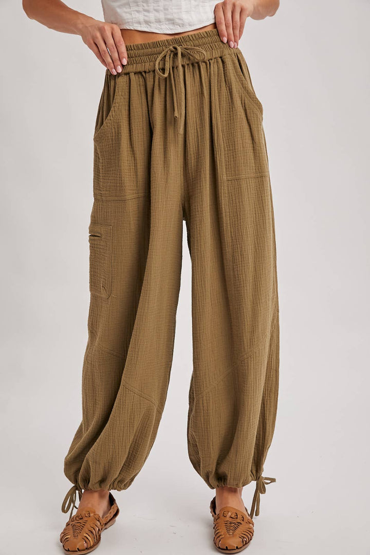 JOGGER HAREM DRAWSTRING PANTS: LT.OLIVE / S