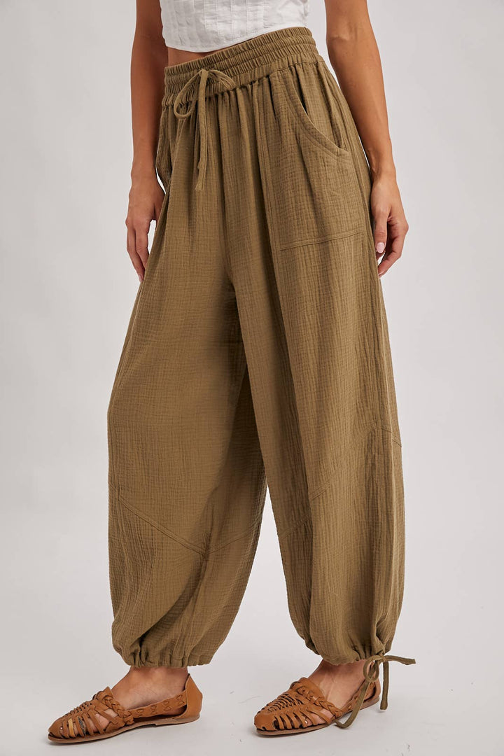 JOGGER HAREM DRAWSTRING PANTS: LT.OLIVE / S