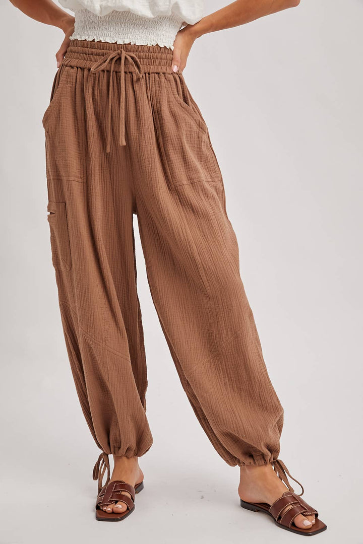 JOGGER HAREM DRAWSTRING PANTS: LT.OLIVE / S