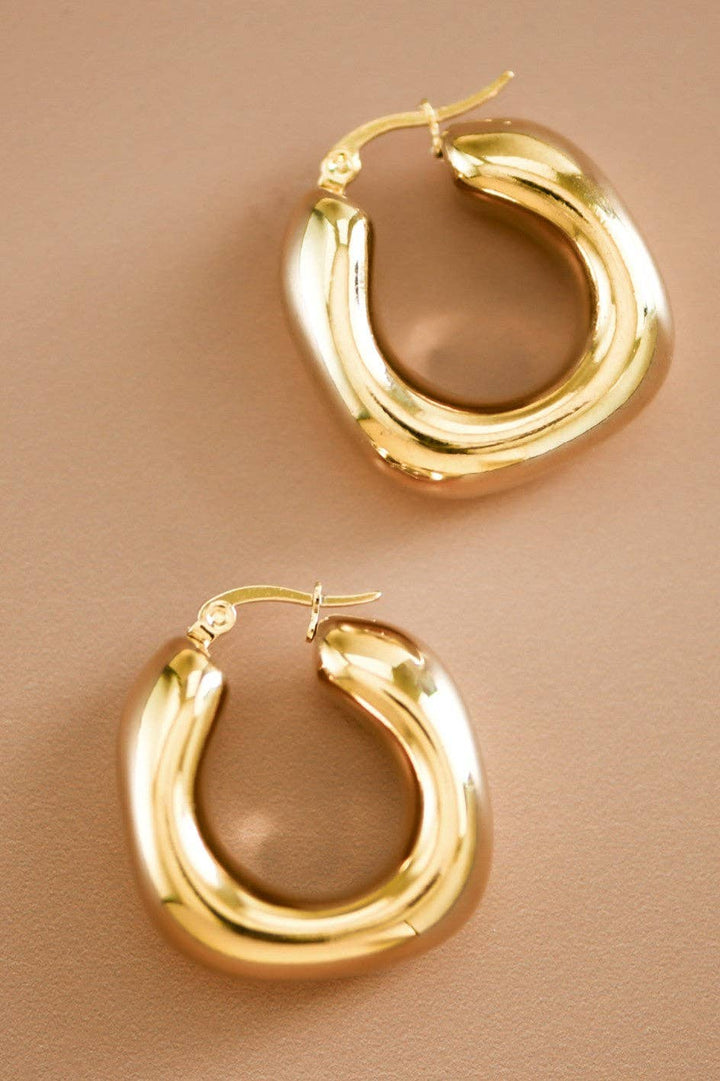 18K Gold Plated Waterproof Stainless Steel Hoop Earrings - 7367