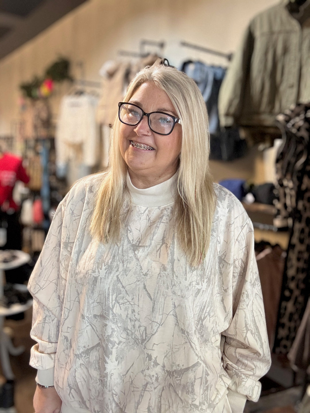 Camo Mock Neck Sweatshirt