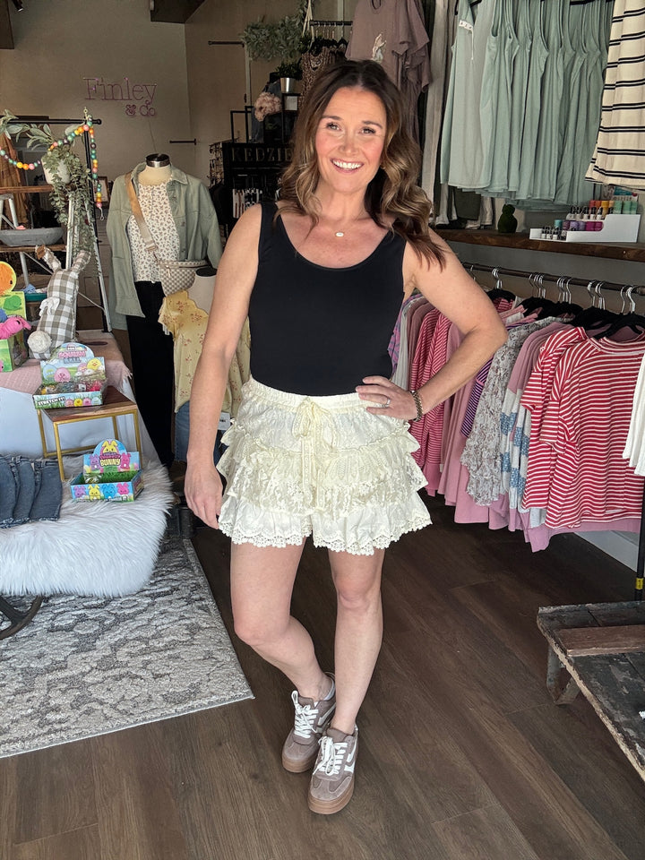 Lace Ruffle Up Shorts