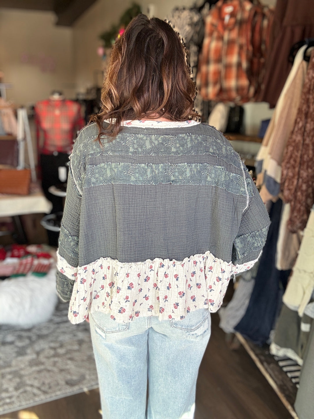 POL Floral Patchwork Top