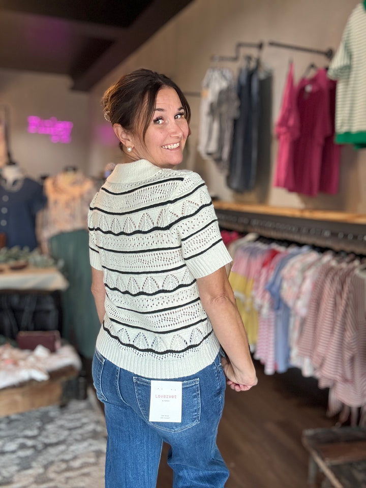 Collared Knit Short Sleeve Top