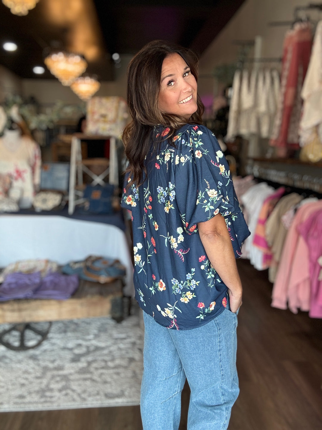 Fall Floral Navy Blouse