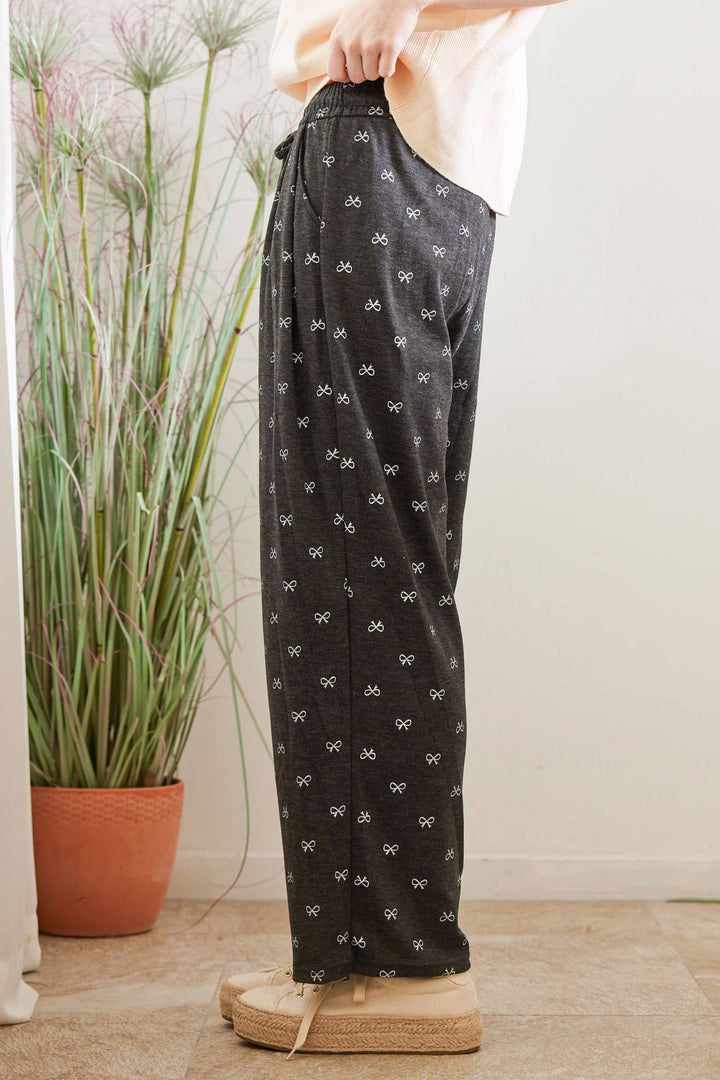 Ribbon Print Casual Long Pants
