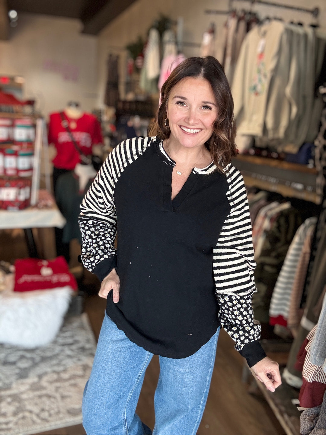 Black Floral & Stripe Sweatshirt