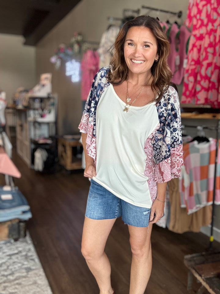 Floral Print Bell Sleeve Top