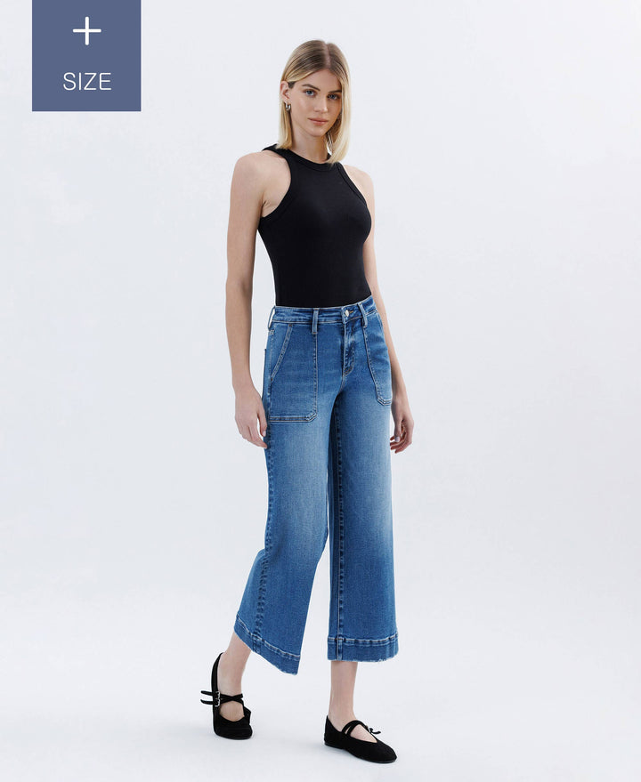 PLUS SIZE HIGH RISE CROP UTILITY WIDE LEG JEANS LV1666-P