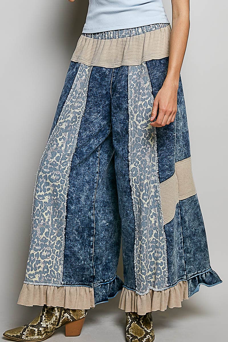 French Terry Ruffle Hem Straight-Leg pants